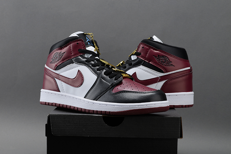 2021 Women Air Jordan 1 Retro Black Dark Red White Shoes